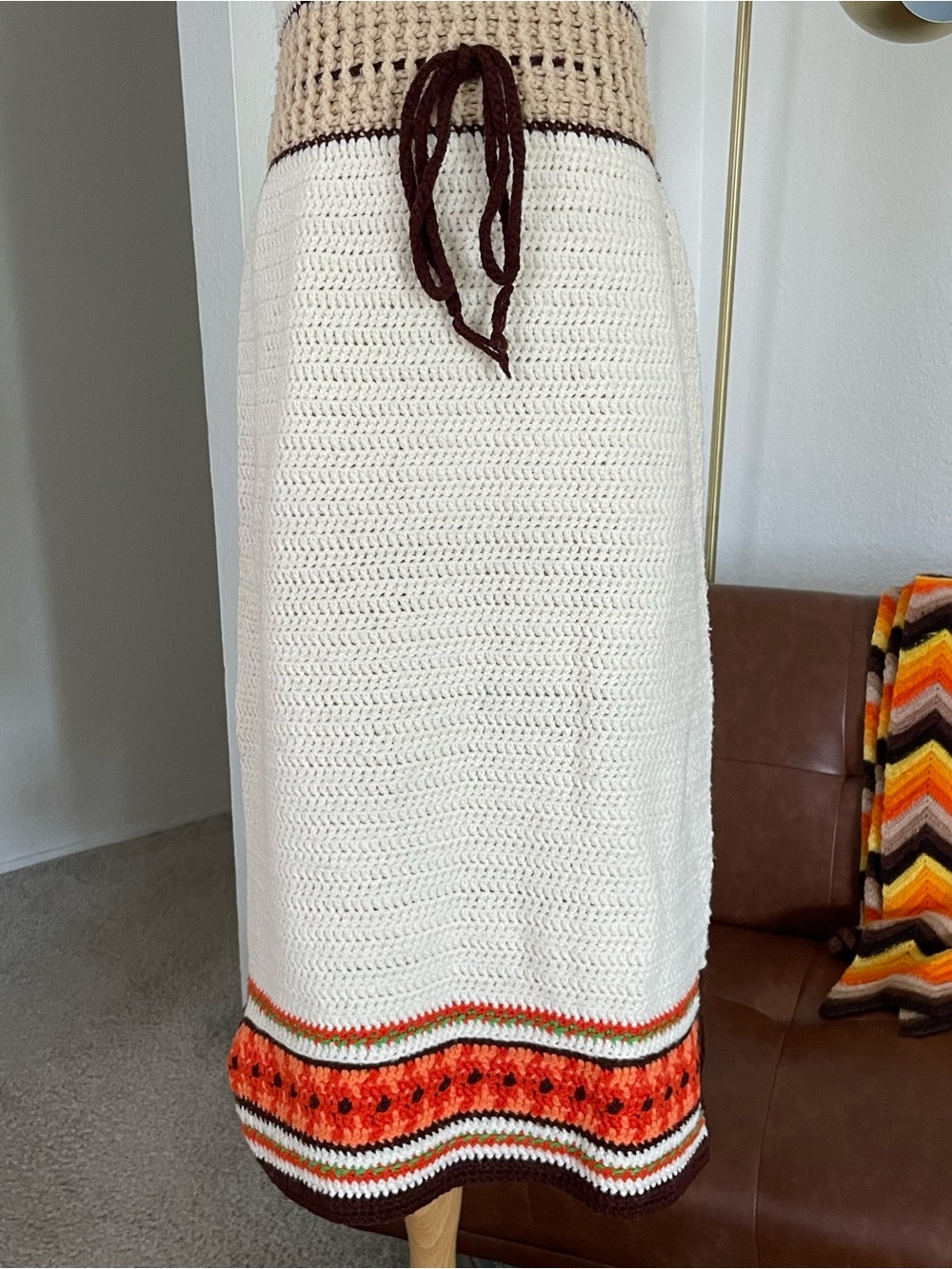 Vintage 1970s Boho Hippie Knit Crochet Dress - Picture 6 of 7